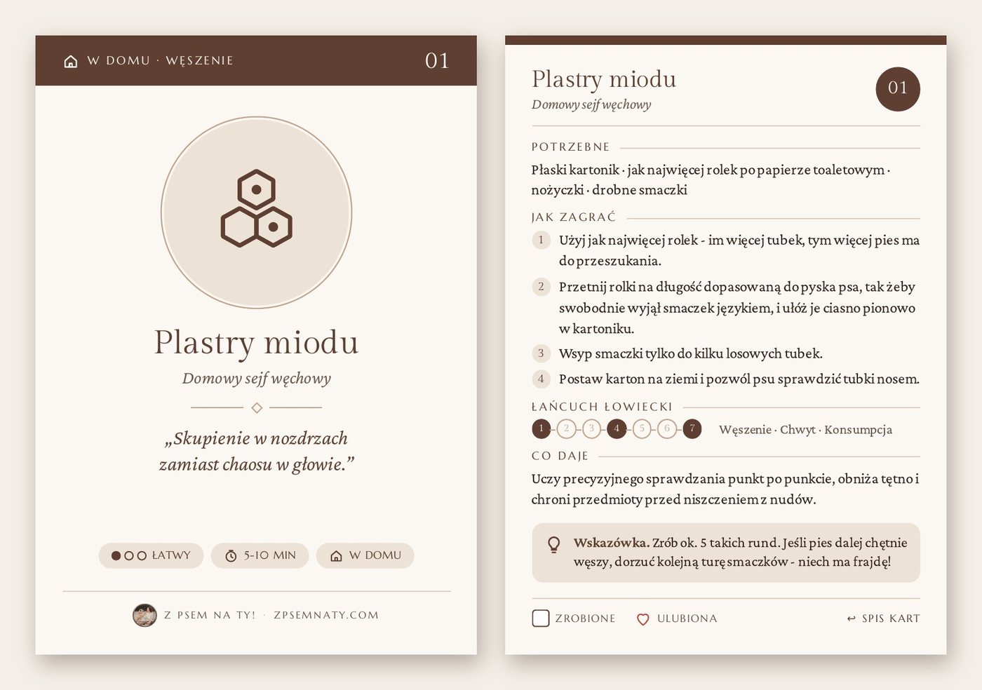 Karta z zabawą dla psa - przód i tył