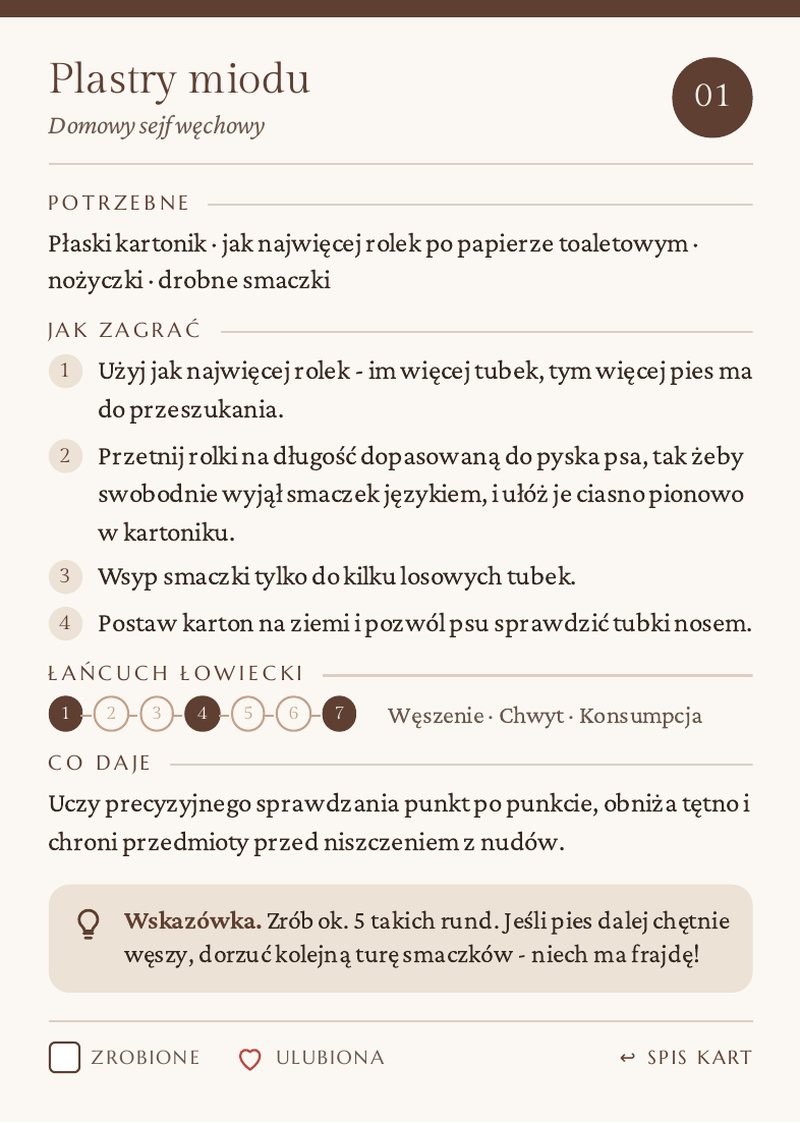 Tył karty z instrukcją krok po kroku i łańcuchem łowieckim