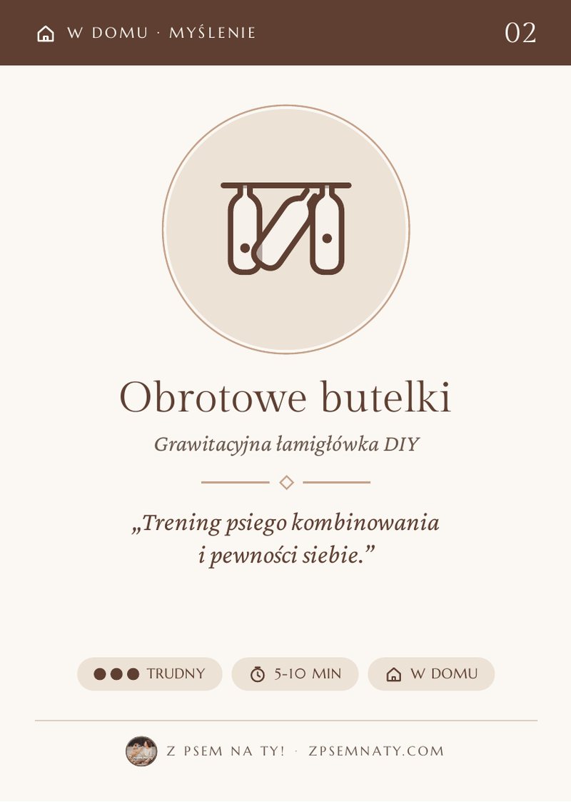Karta „Obrotowe butelki” - łamigłówka w domu, poziom trudny